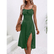 New Polka Dot Print Suspender Dress Summer Sexy Split Long Dresses For Womens Clothing