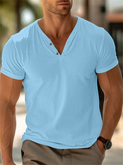 Men's T-shirt Summer Beach Short Sleeve Casual Solid Color Regular Tops