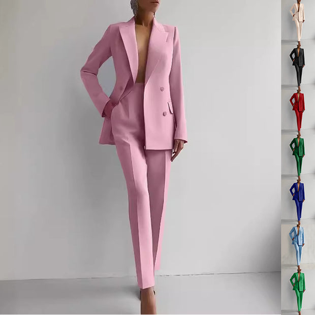 Long Sleeve Single breasted Jacket And Slim Fit Trousers for Women Business Suits