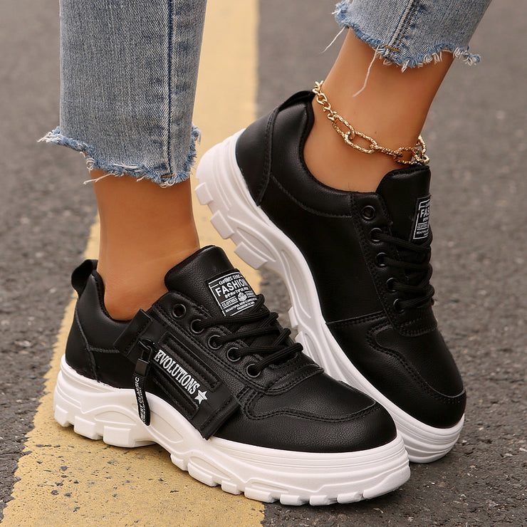 Sports Shoes With Side Zipper Design Thick soled Round toe Casual Shoes For Women