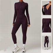 Warm Zipper Long sleeved Jumpsuit Yoga Fitness Sports Pants Breathable Bodysuit Women's Clothing