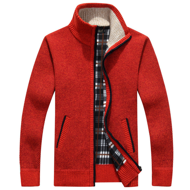 Cardigan Zipper Sweater Thicken Plus Fleece Stand Collar Men's Loose