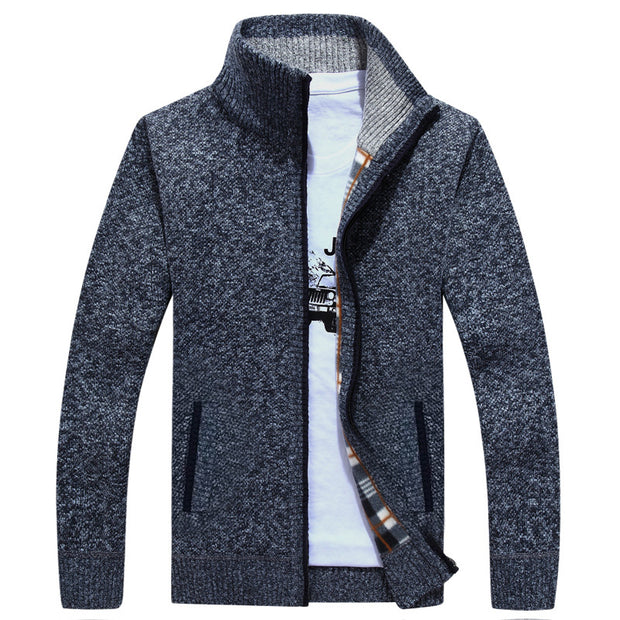 Cardigan Zipper Sweater Thicken Plus Fleece Stand Collar Men's Loose