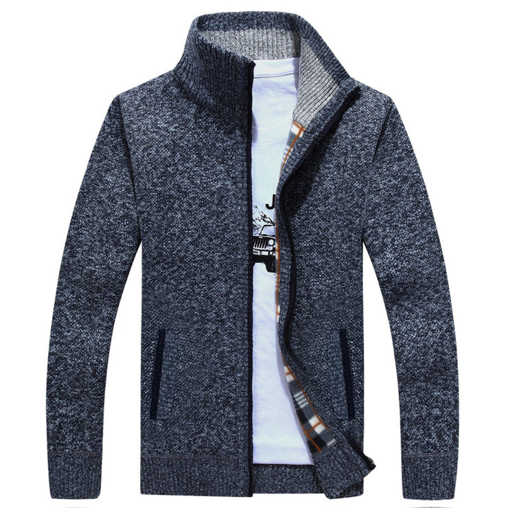 Cardigan Zipper Sweater Thicken Plus Fleece Stand Collar Men's Loose