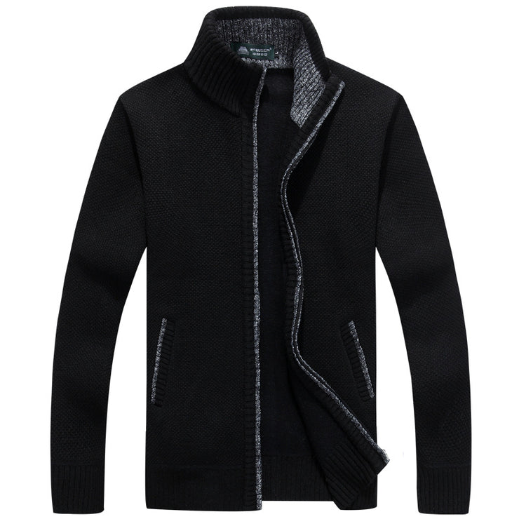 Cardigan Zipper Sweater Thicken Plus Fleece Stand Collar Men's Loose
