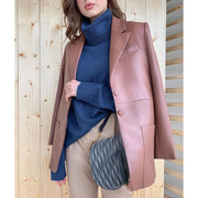 Elina Simple Notched PU Leather Blazers Women Fashion Office Lady Jackets Women Elegant Single Breasted Suits Female Ladies