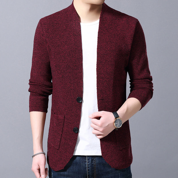 Men's Stand Collar Sweater Pocket Jacket Men's Autumn Knitted Cardigan