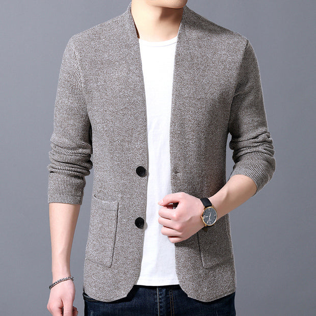Men's Stand Collar Sweater Pocket Jacket Men's Autumn Knitted Cardigan