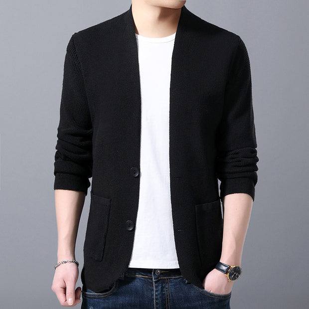 Men's Stand Collar Sweater Pocket Jacket Men's Autumn Knitted Cardigan