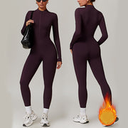 Warm Zipper Long sleeved Jumpsuit Yoga Fitness Sports Pants Breathable Bodysuit Women's Clothing
