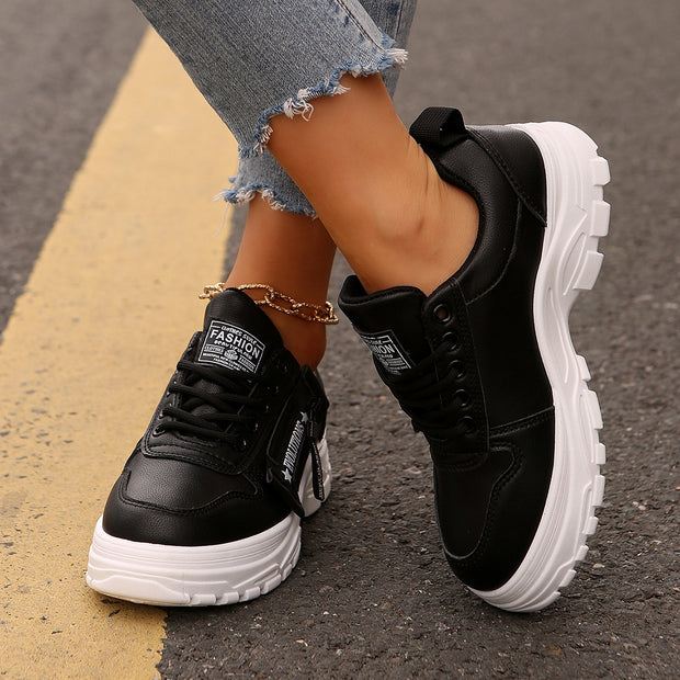 Sports Shoes With Side Zipper Design Thick soled Round toe Casual Shoes For Women