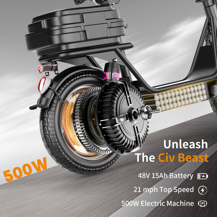 ASKGO Electric Scooter Adults, 500W Motor, 20mph Speed 30Miles Long Range Electric Scooter With Seat, Dual Disc Brakes, 48V 15AH E Scooter For Commuter, Travel