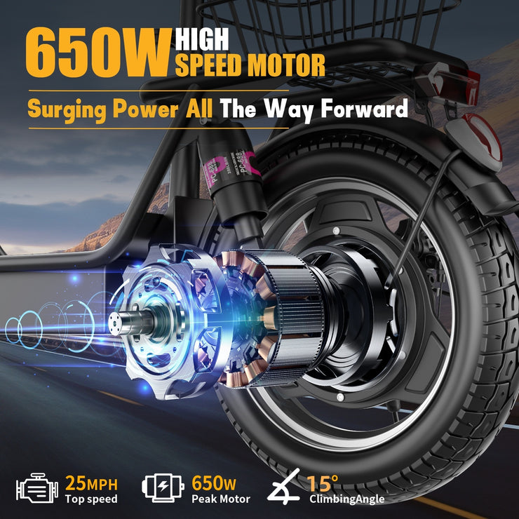 ASKGO Electric Scooter, 500W Motor, 14' Tires, 22Mph 30Miles Long Range, 48V 10.4AH Foldable Commuting Electric Scooter With Seat, E Scooter For Adults, Load 265lbs