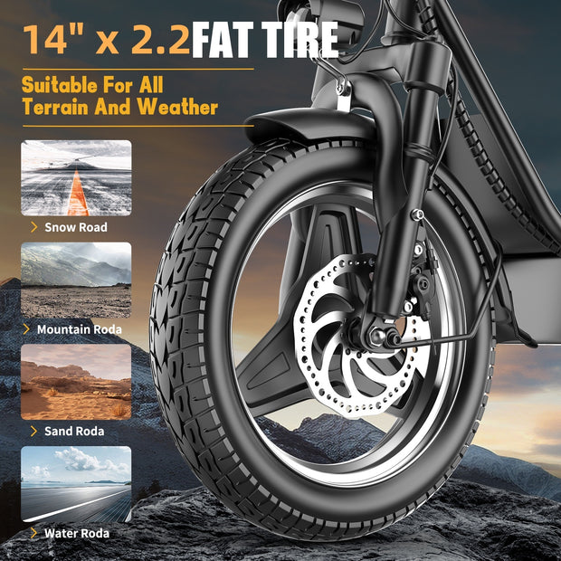 ASKGO Electric Scooter, 500W Motor, 14' Tires, 22Mph 30Miles Long Range, 48V 10.4AH Foldable Commuting Electric Scooter With Seat, E Scooter For Adults, Load 265lbs