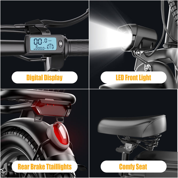 ASKGO Electric Scooter, 500W Motor, 14' Tires, 22Mph 30Miles Long Range, 48V 10.4AH Foldable Commuting Electric Scooter With Seat, E Scooter For Adults, Load 265lbs