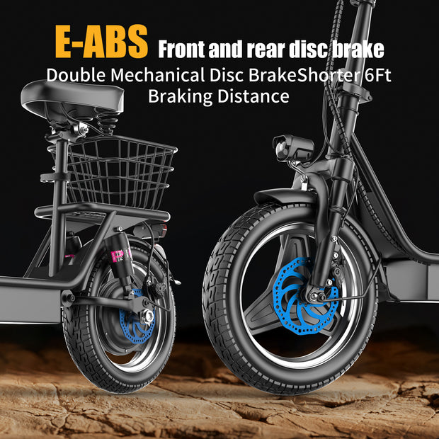 ASKGO Electric Scooter, 500W Motor, 14' Tires, 22Mph 30Miles Long Range, 48V 10.4AH Foldable Commuting Electric Scooter With Seat, E Scooter For Adults, Load 265lbs