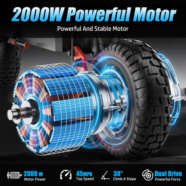 ASKGO K6 Pro Electric Scooter, 2000W Dual Motor, 11in Off Road Tires, 45mph 40Miles Range, Dual Disc Brake, 48V 15Ah Fast E Scooter For Adults Commuter, Outdoor