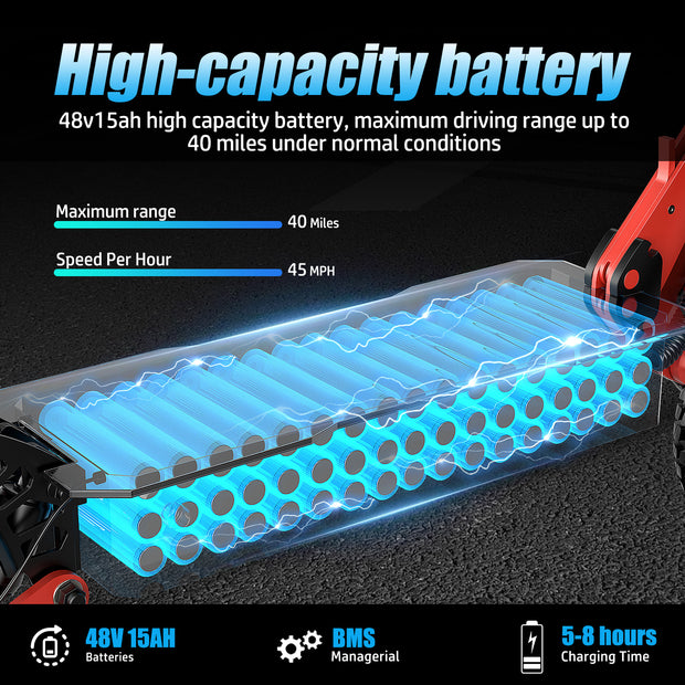 ASKGO K6 Pro Electric Scooter, 2000W Dual Motor, 11in Off Road Tires, 45mph 40Miles Range, Dual Disc Brake, 48V 15Ah Fast E Scooter For Adults Commuter, Outdoor