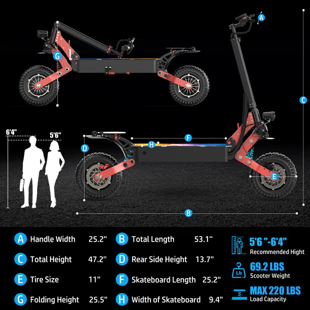 ASKGO K6 Pro Electric Scooter, 2000W Dual Motor, 11in Off Road Tires, 45mph 40Miles Range, Dual Disc Brake, 48V 15Ah Fast E Scooter For Adults Commuter, Outdoor