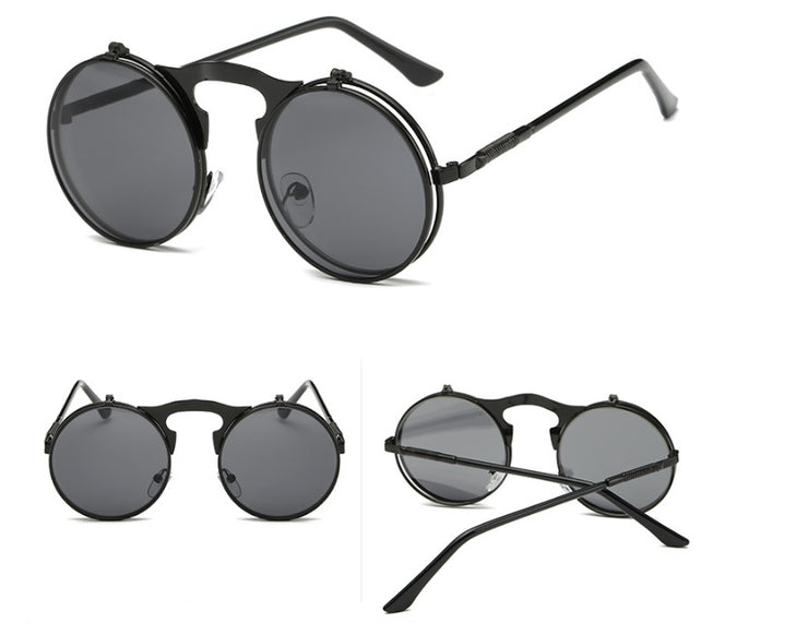 New Vintage Round Steampunk Sunglasses Flip-Up UV Protection Metal Frame Men And Women Summer Cycling Sun Glasses