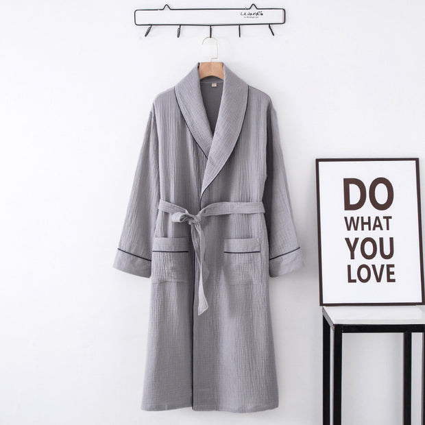 Nightgown Cardigan Lapel Over-the-knee Home Nightdress Four Seasons Thin Men And Women Couple Hotel Hot Spring Robe