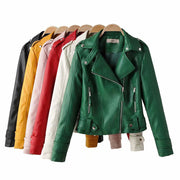 Short PU motorcycle leather jacket