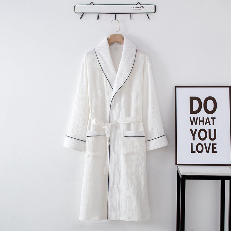 Nightgown Cardigan Lapel Over-the-knee Home Nightdress Four Seasons Thin Men And Women Couple Hotel Hot Spring Robe