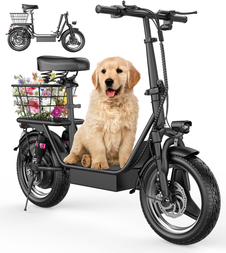 ASKGO Electric Scooter, 500W Motor, 14' Tires, 22Mph 30Miles Long Range, 48V 10.4AH Foldable Commuting Electric Scooter With Seat, E Scooter For Adults, Load 265lbs