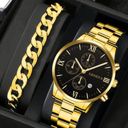 New Popular Steel Strip Three Eye Quartz Watch Bracelet Set