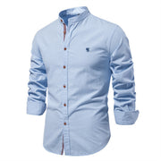 Men's Cotton And Linen Casual Fashion Solid Color Long Sleeve Henley Shirt