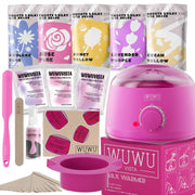Waxing Kit WUWUVISTA 23 Items Hair Removal Wax Kit With Wax Warmer Waxing Beads For Face, Brazilian, Full Body, Bikini, Sensitiive Skin  Skin Suitable For Plugs Of American, European Specification