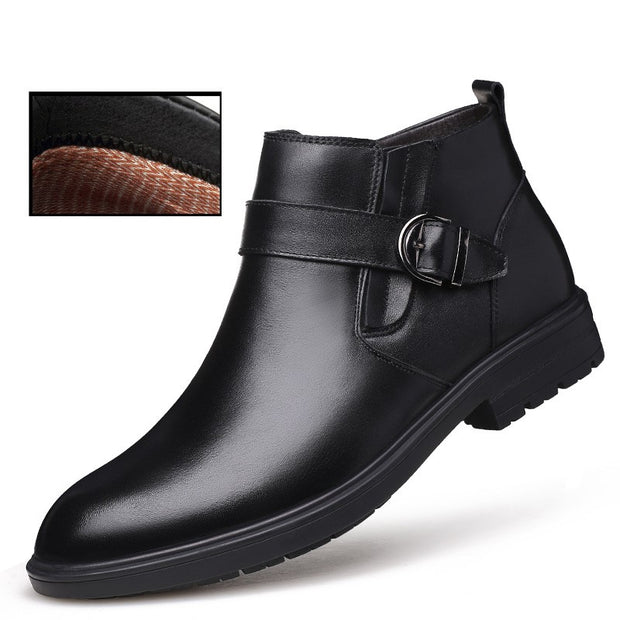 Plush cowhide cotton shoes business boots leather shoes