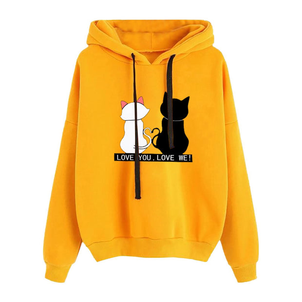 Cute Cat Print Hoodie Sweatshirt Women Streetwear Long Sleeve Clothes