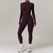 Warm Zipper Long sleeved Jumpsuit Yoga Fitness Sports Pants Breathable Bodysuit Women's Clothing