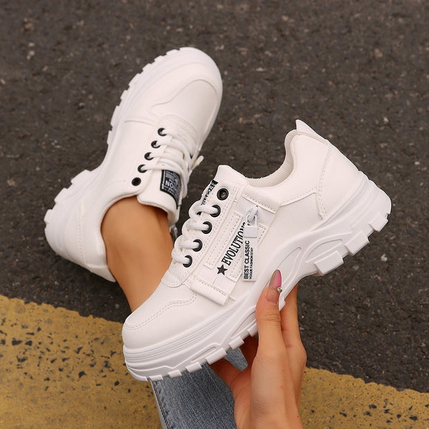 Sports Shoes With Side Zipper Design Thick soled Round toe Casual Shoes For Women