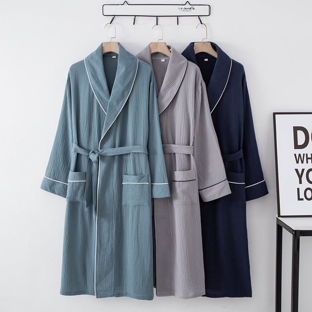 Nightgown Cardigan Lapel Over-the-knee Home Nightdress Four Seasons Thin Men And Women Couple Hotel Hot Spring Robe