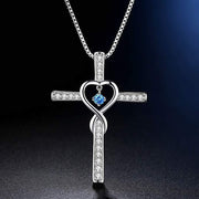Infinity Love God We Trust Christian Cross Birthstone Crystal Pendant Necklace Colour Gems Zircon Heart Necklace Women Jewelry