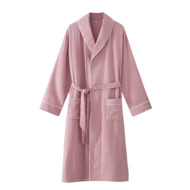 Nightgown Cardigan Lapel Over-the-knee Home Nightdress Four Seasons Thin Men And Women Couple Hotel Hot Spring Robe