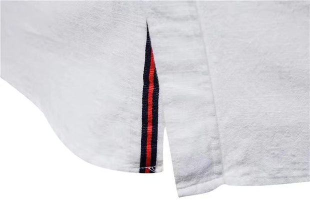 Men's Cotton And Linen Casual Fashion Solid Color Long Sleeve Henley Shirt