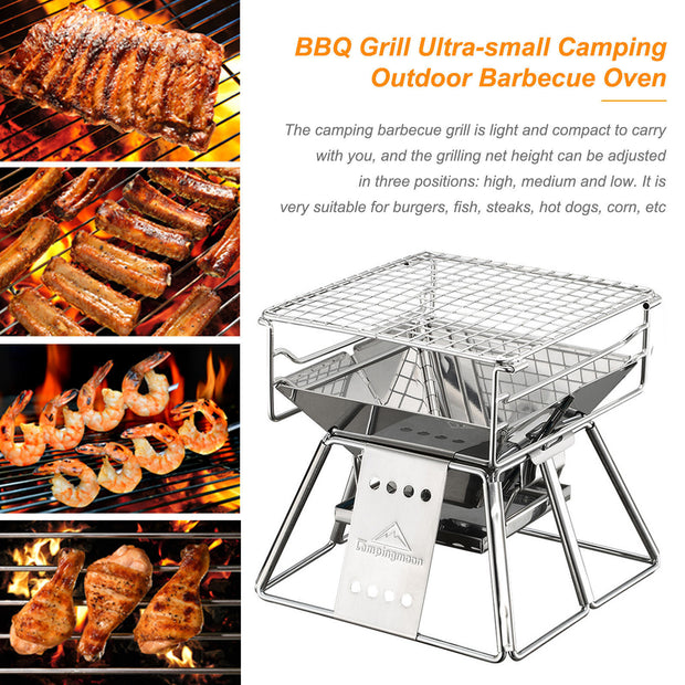 Portable Stainless Steel BBQ Grill Non-stick Surface Folding Barbecue Grill For Outdoor Camping Picnic Tool