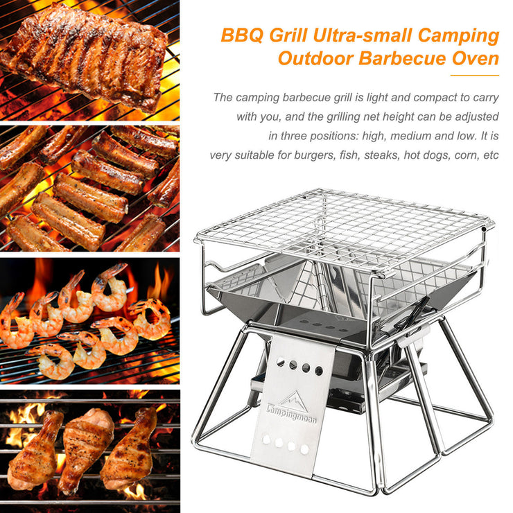 Portable Stainless Steel BBQ Grill Non-stick Surface Folding Barbecue Grill For Outdoor Camping Picnic Tool
