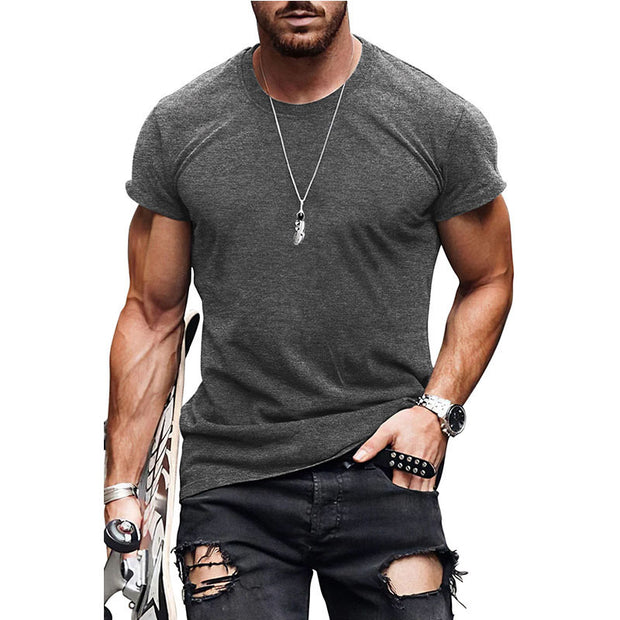 Men's Casual Short Sleeve T-shirt Summer Fashion Solid Color Tops
