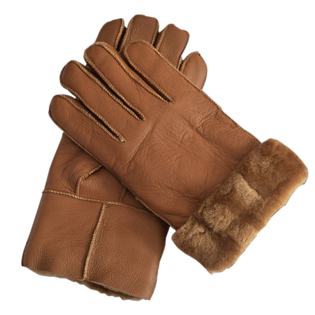 Men's Winter Sheepskin Wool Gloves For Warmth And Wind Protection