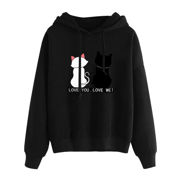 Cute Cat Print Hoodie Sweatshirt Women Streetwear Long Sleeve Clothes