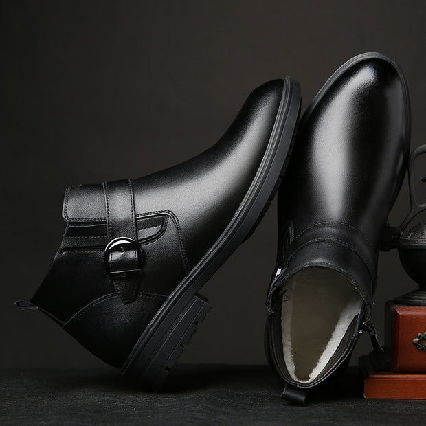 Plush cowhide cotton shoes business boots leather shoes