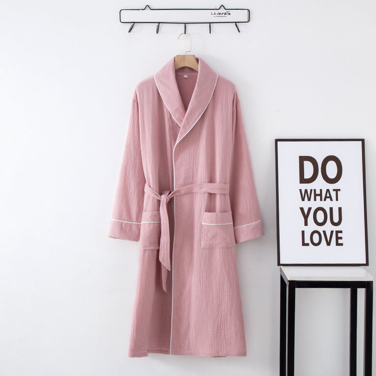 Nightgown Cardigan Lapel Over-the-knee Home Nightdress Four Seasons Thin Men And Women Couple Hotel Hot Spring Robe