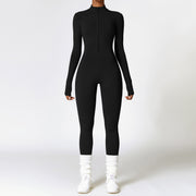 Warm Zipper Long sleeved Jumpsuit Yoga Fitness Sports Pants Breathable Bodysuit Women's Clothing