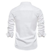 Men's Cotton And Linen Casual Fashion Solid Color Long Sleeve Henley Shirt