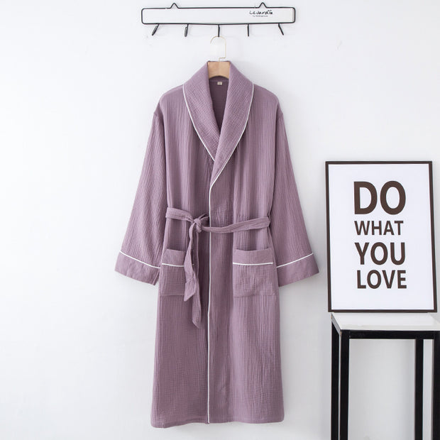 Nightgown Cardigan Lapel Over-the-knee Home Nightdress Four Seasons Thin Men And Women Couple Hotel Hot Spring Robe