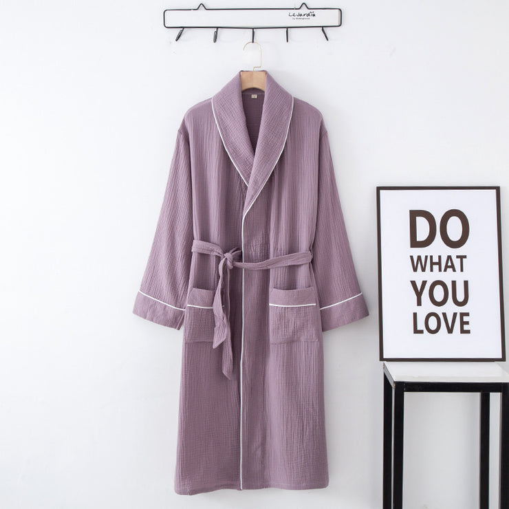 Nightgown Cardigan Lapel Over-the-knee Home Nightdress Four Seasons Thin Men And Women Couple Hotel Hot Spring Robe